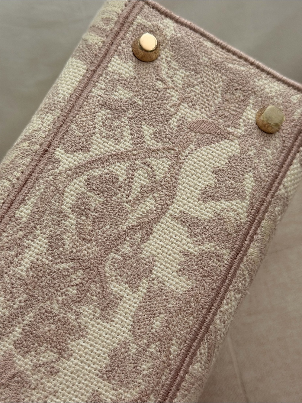 Dior Beige Embroidered Book Tote with Gold-Tone Hardware - Picture 3 of 8